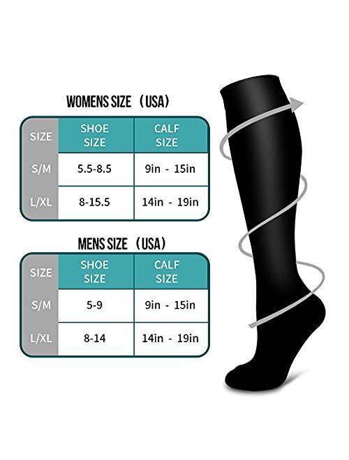 Blueenjoy Copper Compression Socks For Nursing, Running, Hiking, Recovery & Flight Socks - Women & Men Circulation(6 pairs)