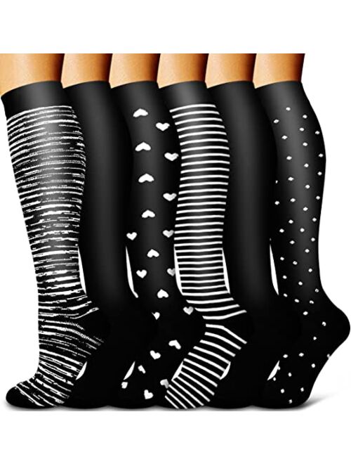 Blueenjoy Copper Compression Socks For Nursing, Running, Hiking, Recovery & Flight Socks - Women & Men Circulation(6 pairs)