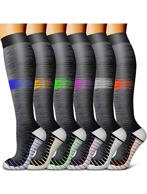 Blueenjoy Copper Compression Socks For Nursing, Running, Hiking, Recovery & Flight Socks - Women & Men Circulation(6 pairs)