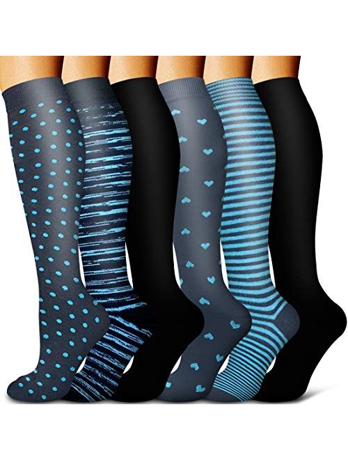 Blueenjoy Copper Compression Socks For Nursing, Running, Hiking, Recovery & Flight Socks - Women & Men Circulation(6 pairs)