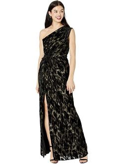 BCBGMAXAZRIA One Shoulder Velvet Burnout Gown