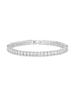 14K Gold Plated Princes Cut Cubic Zirconia Classic Tennis Bracelet | Gold Bracelets for Women | 3mm CZ, Size 6.5-7.5 Inch