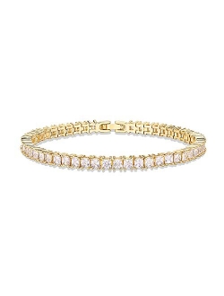 14K Gold Plated Princes Cut Cubic Zirconia Classic Tennis Bracelet | Gold Bracelets for Women | 3mm CZ, Size 6.5-7.5 Inch