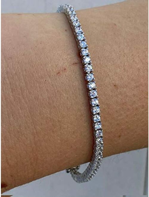 Harlembling Real Solid 925 Sterling Silver 2mm CZ Tennis Bracelet - 6-8.5" Iced Diamond One Row Bracelet - Thin & Great For Classy Everyday Look