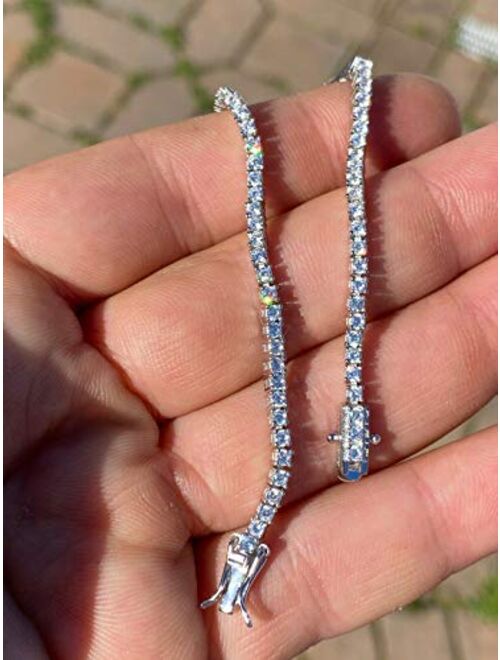 Harlembling Real Solid 925 Sterling Silver 2mm CZ Tennis Bracelet - 6-8.5" Iced Diamond One Row Bracelet - Thin & Great For Classy Everyday Look