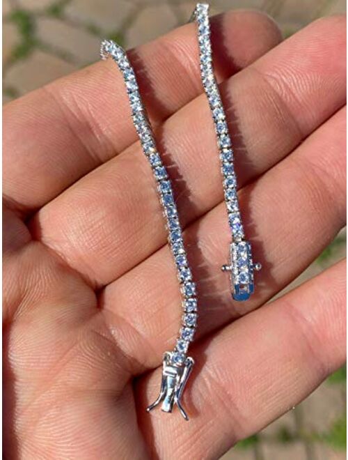 Harlembling Real Solid 925 Sterling Silver 2mm CZ Tennis Bracelet - 6-8.5" Iced Diamond One Row Bracelet - Thin & Great For Classy Everyday Look