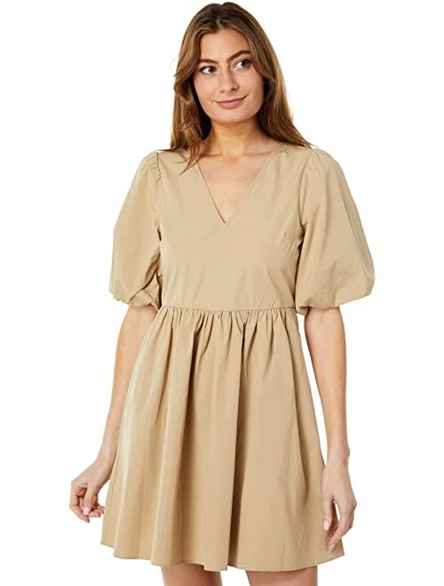 Madewell Short Sleeve Mini V-Neck Puff Sleeve Retro Dress - Solid