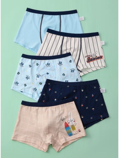 Shein Boys 5pcs Cartoon And Letter Graphic Boxer Brief