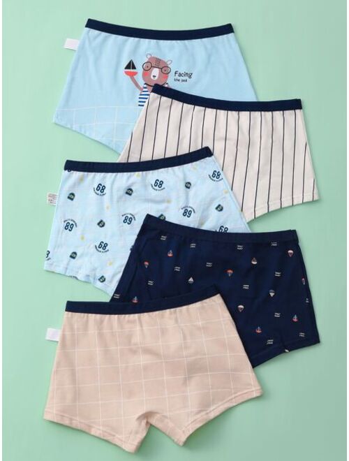 Shein Boys 5pcs Cartoon And Letter Graphic Boxer Brief