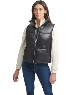 Faux Leather Stand Collar Vest