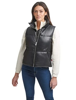 Faux Leather Stand Collar Vest