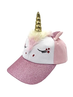 Julerwoo Kids Girls Unicorn Baseball Cap Pink Cotton Sun Hat for 3-12Y