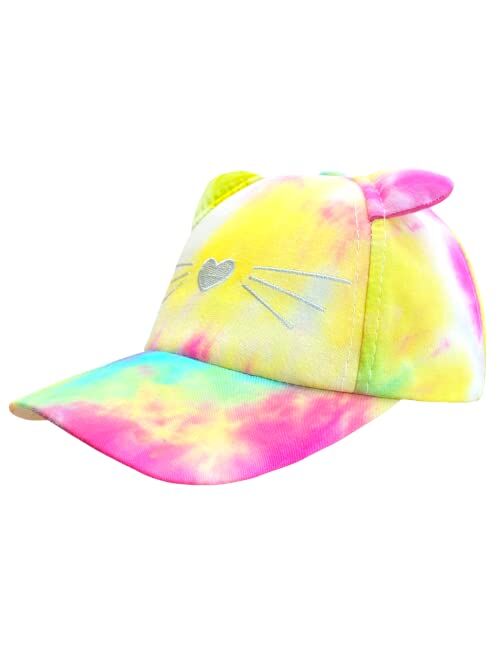 accsa Girls Cute Cat Trucker Hat Adjustable Tie Dye Baseball Cap Toddler Summer Snapback Cap with 3D Ears