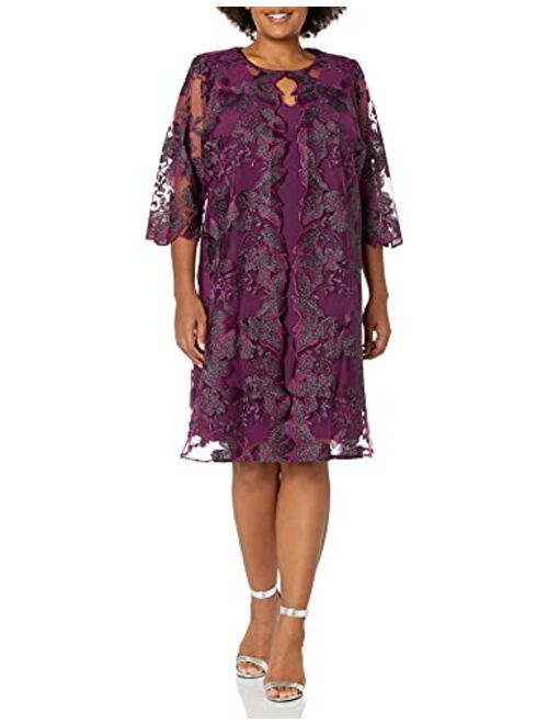 Alex Evenings Women's Plus Size Midi Scoop Neck Shift Dress with Jacket