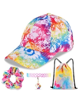 Y.W.Y Rainbow Tie-Dye Baseball Cap Dad Cap Unicorn Girls Gift Set for Outdoor Sports