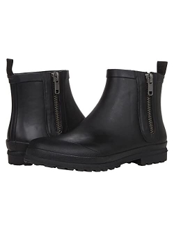 Womens Waterproof Zip-Up Lug Sole Rain Boot - Man Made Outsole, Round Toe Silhouette, and Textile Lining Footwear