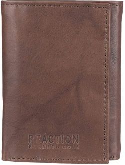 Men's RFID Leather Slim Trifold with ID Window and Card Slots, Brown, One Size