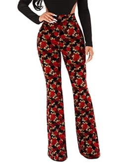 Women's Print Elastic High Waisted Flare Leg Marble Bell Bottom Pants