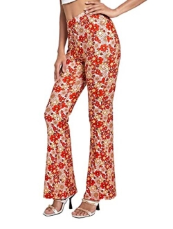 Women's Print Elastic High Waisted Flare Leg Marble Bell Bottom Pants