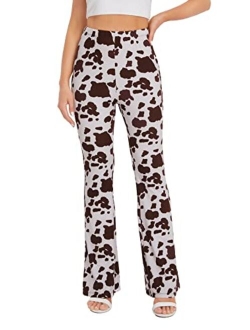 Women's Print Elastic High Waisted Flare Leg Marble Bell Bottom Pants