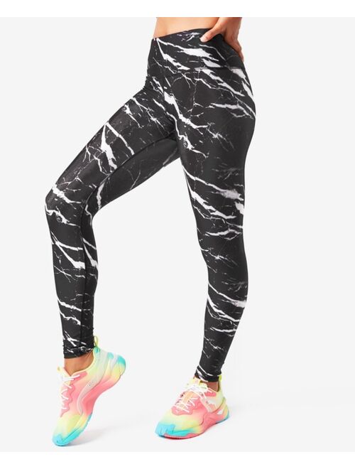 Terez Women's Marble-Print High-Rise Compression Leggings