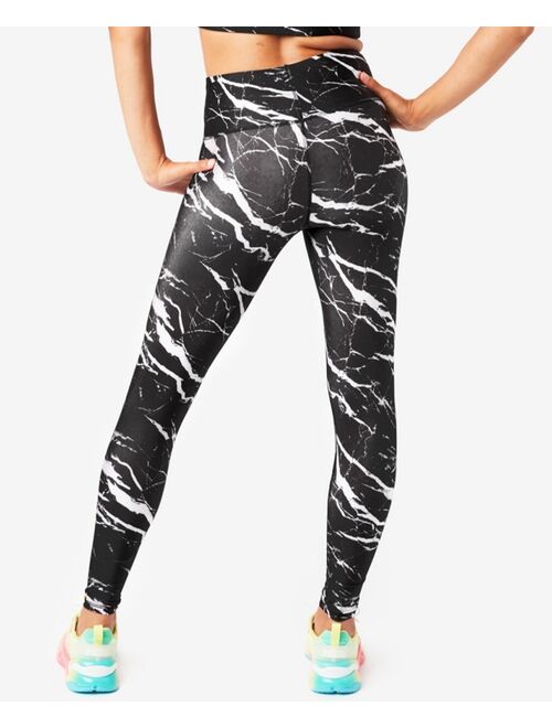 Terez Women's Marble-Print High-Rise Compression Leggings