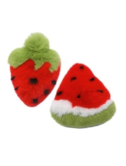 Cute Fruits Keychain Rabbit Fur Backpack pendant Pom Pom Kawaii Key Ring for Car Fluffy Strawberry Banana Watermelon