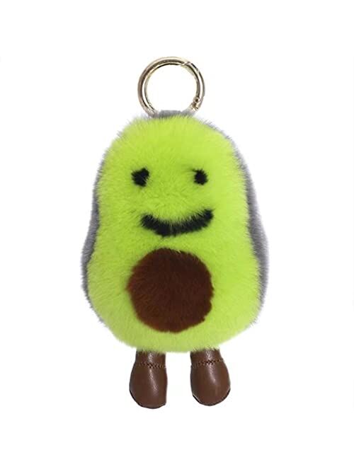 Cute Fruits Keychain Rabbit Fur Backpack pendant Pom Pom Kawaii Key Ring for Car Fluffy Strawberry Banana Watermelon