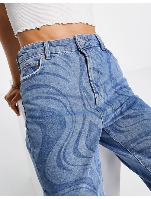 New Look wide leg dad jeans in blue marble print