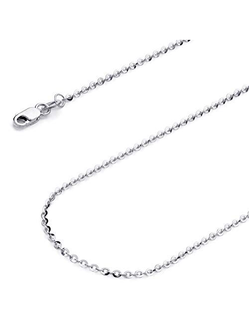 The World Jewelry Center 14k REAL Yellow OR White Gold Solid 1.5mm Side Diamond Cut Rolo Cable Chain Necklace with Lobster Claw Clasp