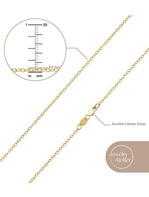 Jewelry Atelier Gold Chain Necklace Collection - 14K Solid Yellow Gold Filled Cable/Pendant Link Chain Necklaces for Women and Men with Different Sizes (2.0mm, 2.7mm, or 