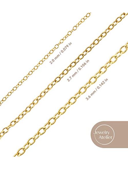 Jewelry Atelier Gold Chain Necklace Collection - 14K Solid Yellow Gold Filled Cable/Pendant Link Chain Necklaces for Women and Men with Different Sizes (2.0mm, 2.7mm, or 