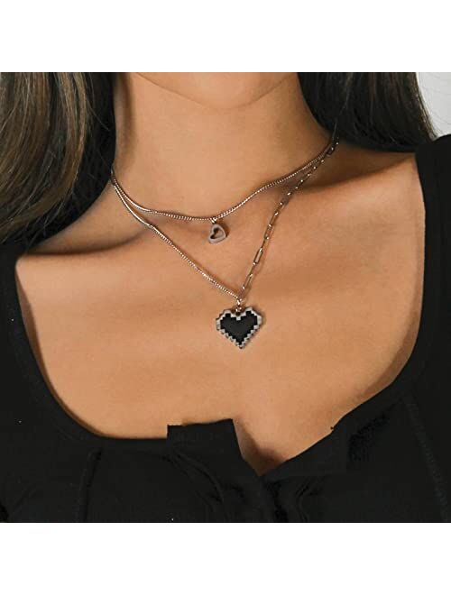 Avanlin Heart Pendant Choker Necklace Silver Stainless Steel Toggle Necklaces Cable Chain for Women Girls