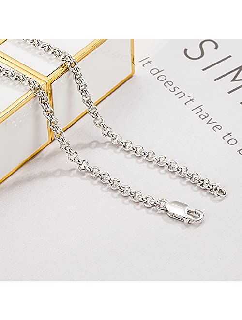 Dankadi Italy Fashion Solid 925 Sterling Silver Necklace 3MM 18 -28 inch Mariner Anchor Link Chain - Round O Link Cable Chain-Twist Link - Rolo Chain Unisex Jewelry Gift