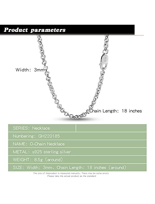 Dankadi Italy Fashion Solid 925 Sterling Silver Necklace 3MM 18 -28 inch Mariner Anchor Link Chain - Round O Link Cable Chain-Twist Link - Rolo Chain Unisex Jewelry Gift