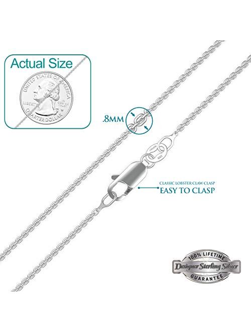 Designer Sterling Silver 925 Sterling Silver .8MM Cable Chain Lobster Claw Clasp 16-30"