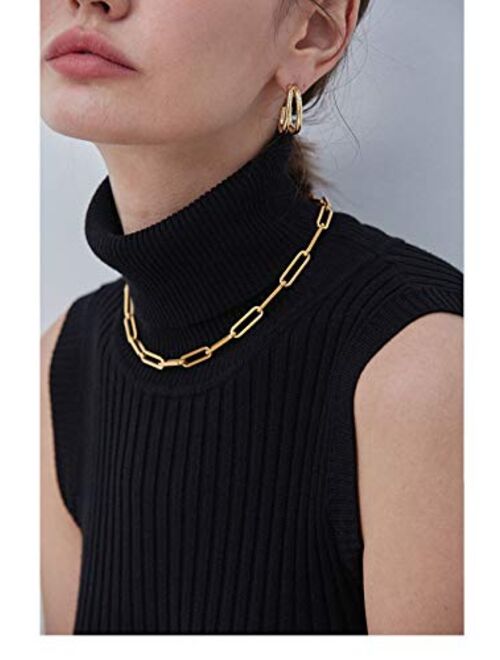 JIAHATE Link Necklace for Womens,Rectangle Oval Link Chain Necklace Choker Flat Paperclip Necklace Jewelry for Girls,Gold/Cable Necklace