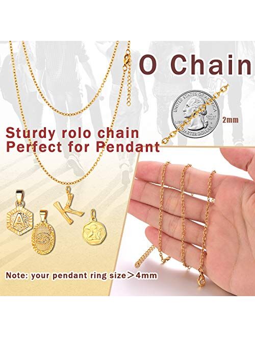 FOCALOOK Womens Mens Chain Necklaces Rolo Cable/Wheat/Box/Twisted Rope Necklace, 316L Stainless Steel/Black/18K Yellow/Rose Gold Plated, Hypoallergenic Chains for Pendant