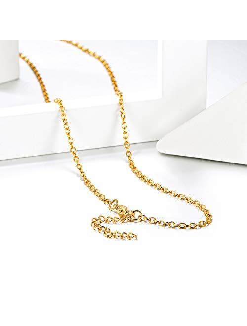 FOCALOOK Womens Mens Chain Necklaces Rolo Cable/Wheat/Box/Twisted Rope Necklace, 316L Stainless Steel/Black/18K Yellow/Rose Gold Plated, Hypoallergenic Chains for Pendant