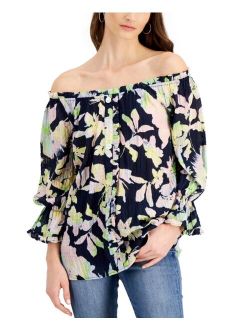 Willow Drive Printed Seersucker Off-The-Shoulder Top