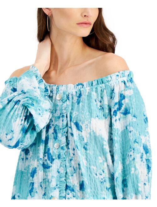 Willow Drive Printed Seersucker Off-The-Shoulder Top