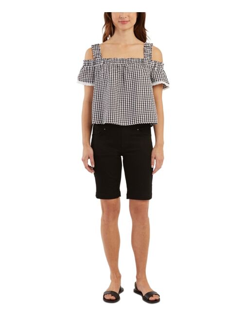 BCX Juniors' Cold-Shoulder Seersucker Top