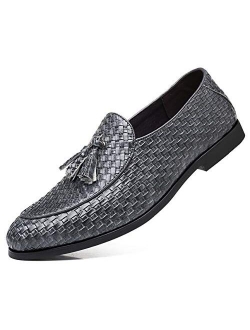 Santimon Mens Loafers Tassel Fringe Woven Slip On Driving Wedding Prom Shoes Comfortable Casual Moccasins