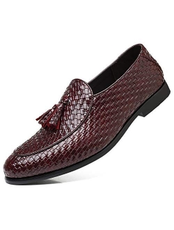 Santimon Mens Loafers Tassel Fringe Woven Slip On Driving Wedding Prom Shoes Comfortable Casual Moccasins