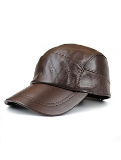 Gudessly Adjustable Men's Genuine Cowhide Leather Baseball Cap for Fall Winter Outdoor Sports Hat