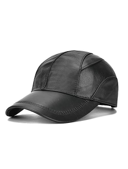 JNKET Men's Adjustable Genuine Leather Baseball Cap Dad Hat for Fall Winter