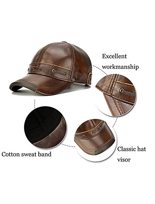 JNKET Men's Adjustable Genuine Leather Baseball Cap Dad Hat for Fall Winter