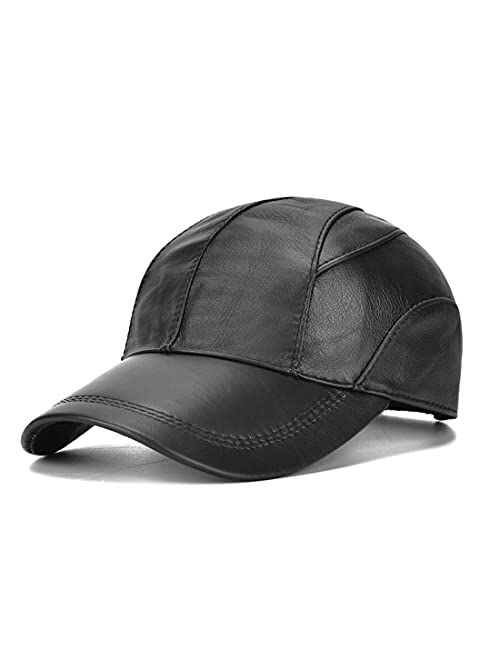 JNKET Men's Adjustable Genuine Leather Baseball Cap Dad Hat for Fall Winter