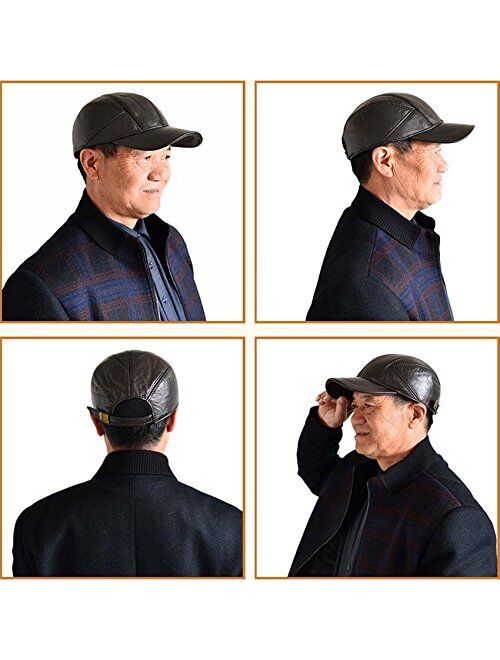 acdiac Men Cowhide hat Winter Warm Outdoor Protect Ear Real Leather Adjustable Baseball Cap