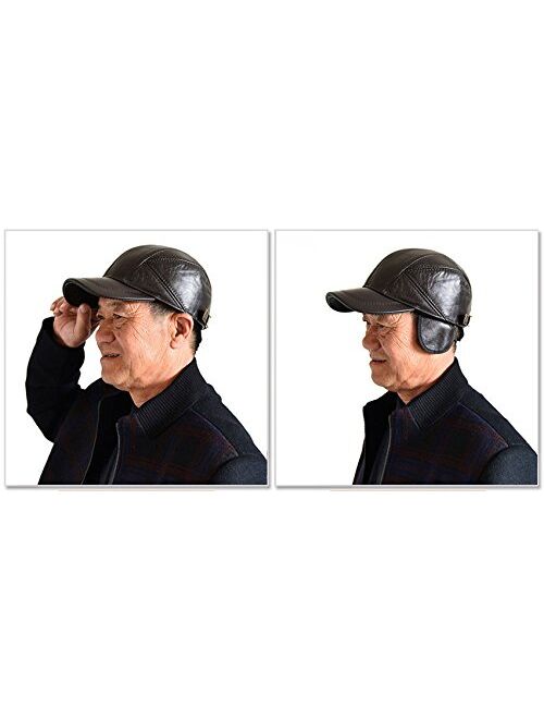 acdiac Men Cowhide hat Winter Warm Outdoor Protect Ear Real Leather Adjustable Baseball Cap